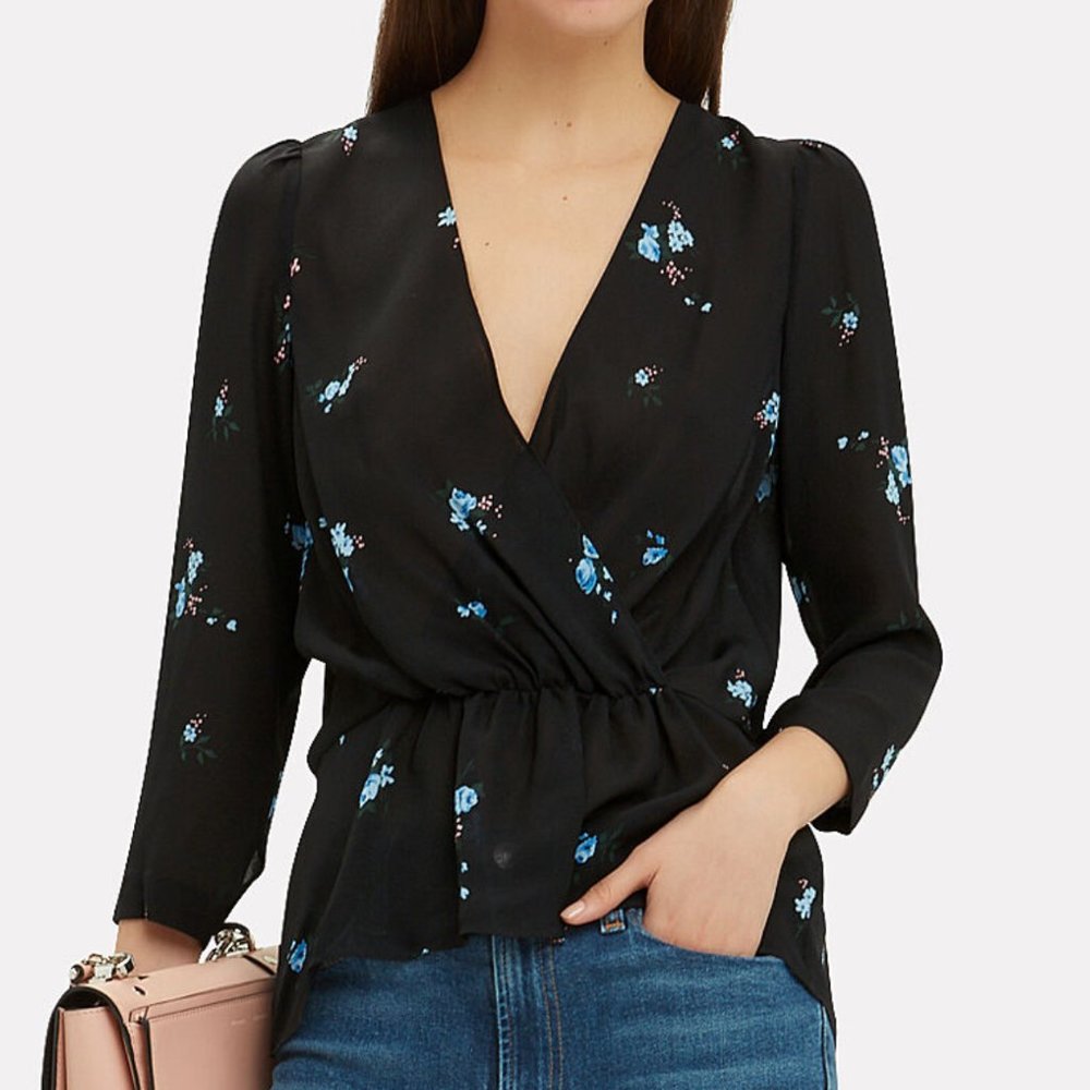 A.L.C. Rena silk blue floral wrap top